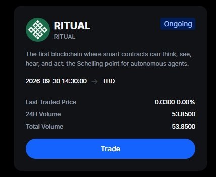 ajjuray07's tweet photo. $RITUAL is now officially live on MEXC Pre-Market 👀

Mainnet is the next big milestone.

When do you think we’ll see it go live? 🧐

@ritualnet @ritualfnd https://t.co/7NgcXMwNly