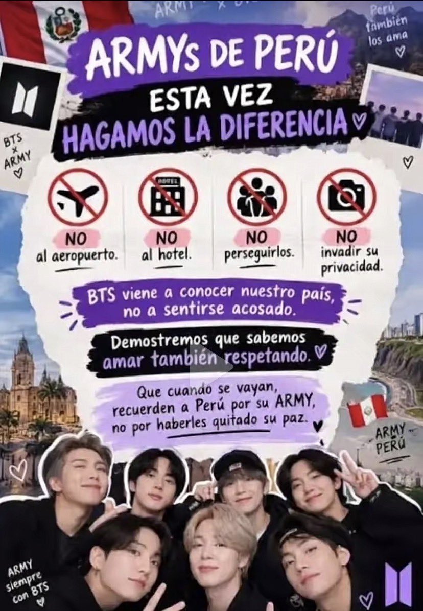 janet_JJKK's tweet photo. Espero y cumplan
1.- #BTSenPeru
3.- #RespectBTSPrivacity
6.- #BTS_WORLDTOUR_ARIRANG_LIMA
8.- NO IRÁ A SU HOSPEDAJE
9. - NO PERSIGUE POR LA CALLE
10.- NO IRÁ AL AEROPUERTO
11.- #ARMYPERU https://t.co/hP6MfpProJ