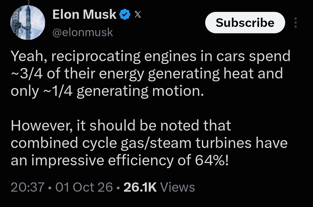 Techy_57's tweet photo. That's why combustion engines are a better heater than a prime mover (or machine that generates motion) 

It's just too inefficient, like it waste more energy then it even uses it. https://t.co/3FykIwHNS7