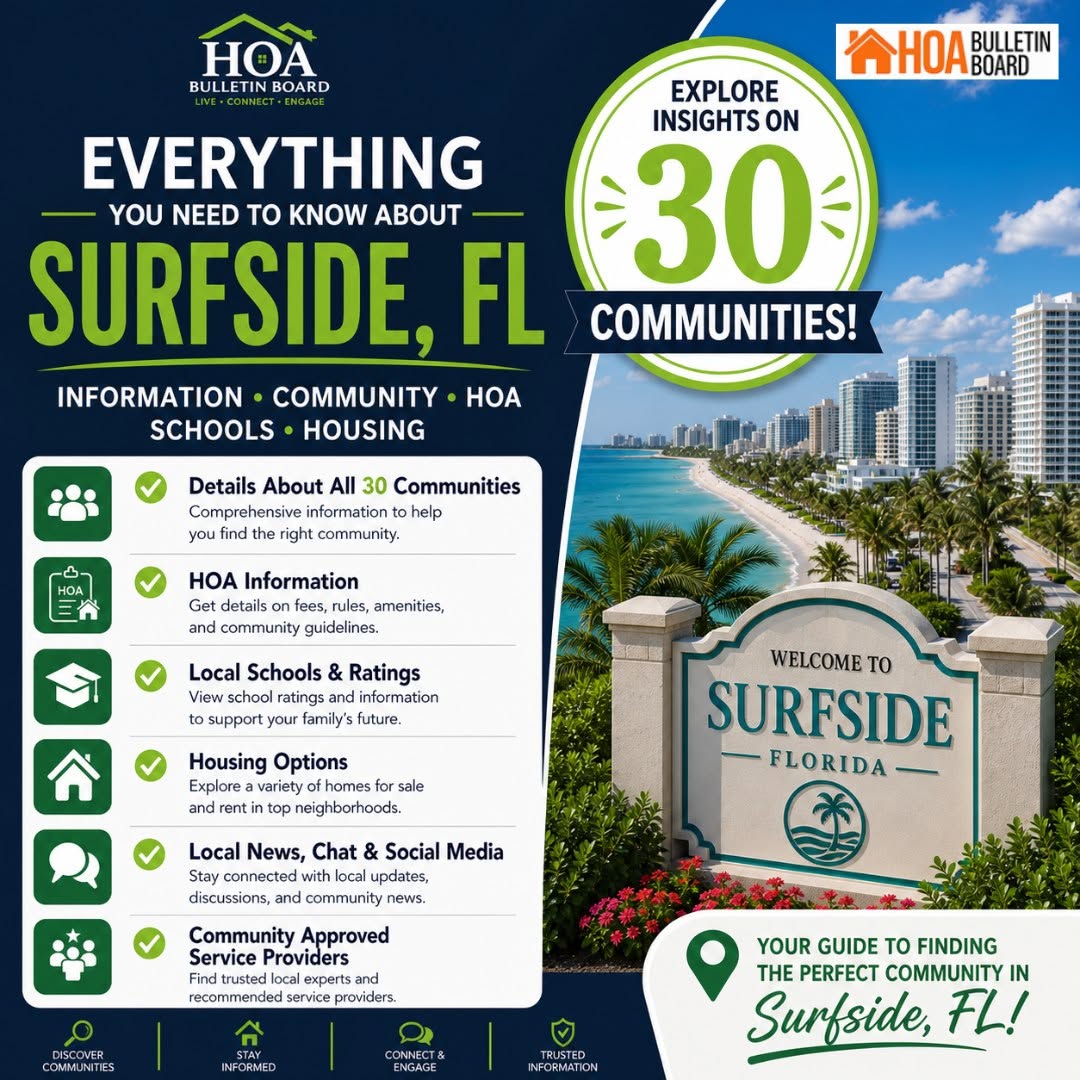 hoabulletin's tweet photo. Everything You Need to Know About Surfside, FL
Explore 30 communities, along with housing options, HOA details, and local insights β all in one place.
A perfect spot for those who want beachfront living with a close-knit community feel.
π· https://t.co/8mRiaf1BFE
#SurfsideFL #BeachfrontLiving #SouthFloridaLife #CommunityLiving #MoveToFlorida