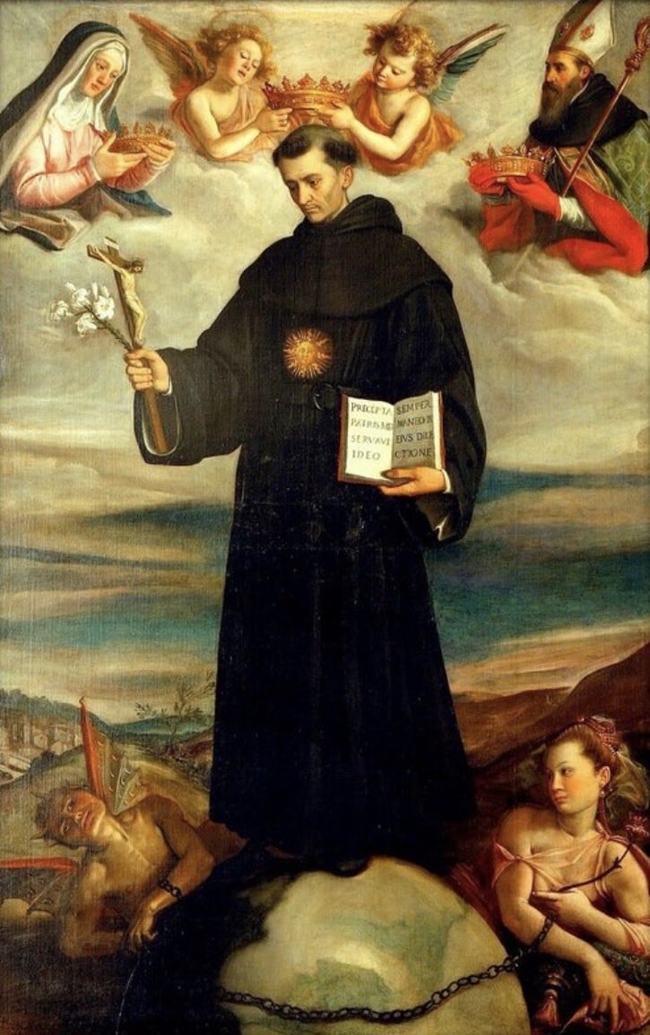 thattradgal's tweet photo. A soul from Purgatory appeared to St. Nicholas of Tolentino.

His name was Friar Pellegrino of Osimo, a man Nicholas had known during his life.

Pellegrino begged Nicholas to offer Mass for him and for the suffering souls with him.

Nicholas prayed and was given permission to offer Masses for them for an entire week.

Then Pellegrino appeared again.

He told Nicholas that, through God’s mercy, the Masses and Nicholas’s tearful prayers had brought him and many other souls out of their suffering and into the glory of God.

This is why St. Nicholas of Tolentino became known as the patron of the souls in Purgatory.

Never forget to pray for the dead.