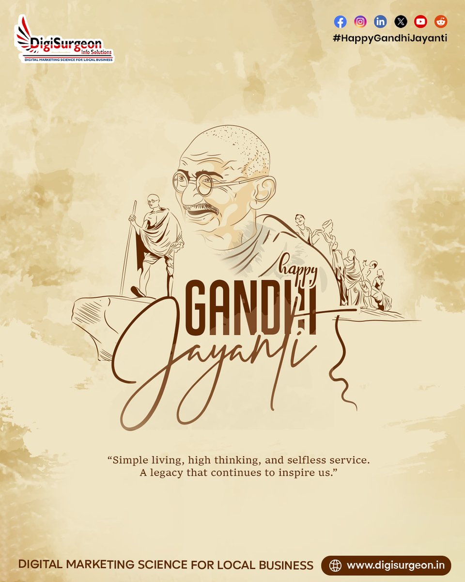 Digi_Surgeon's tweet photo. Simple living, high thinking, and selfless service. A legacy that continues to inspire us. #HappyGandhiJayanti
@Digi_surgeon
CALL Now! 7905273410 | 8840133701
Web - https://t.co/MfWVVTpa3d
#digitalpromotion #GoogleAdsPartner #DigiSurgeon #dis #marketingdigital #disteam #Google https://t.co/8WjPuifYZQ
