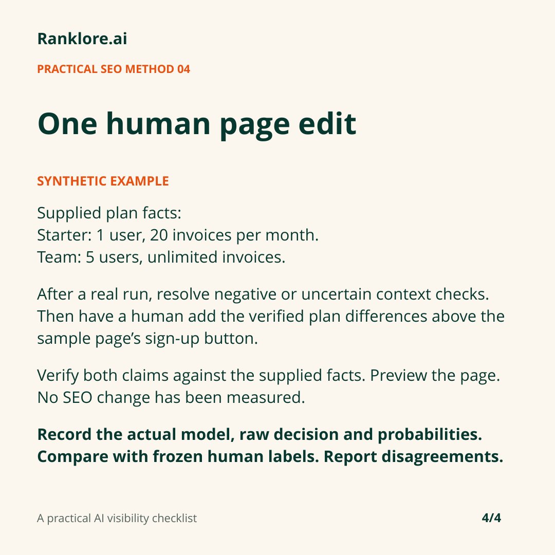 ranklore's tweet photo. Which plan supports five people? That is a comparison question under this rubric.

Here is a planned Jev workflow: define intent labels, test against human labels, then make one evidence-backed page edit.

Synthetic example. No model run or SEO result is claimed. https://t.co/CPt6KOxrcE