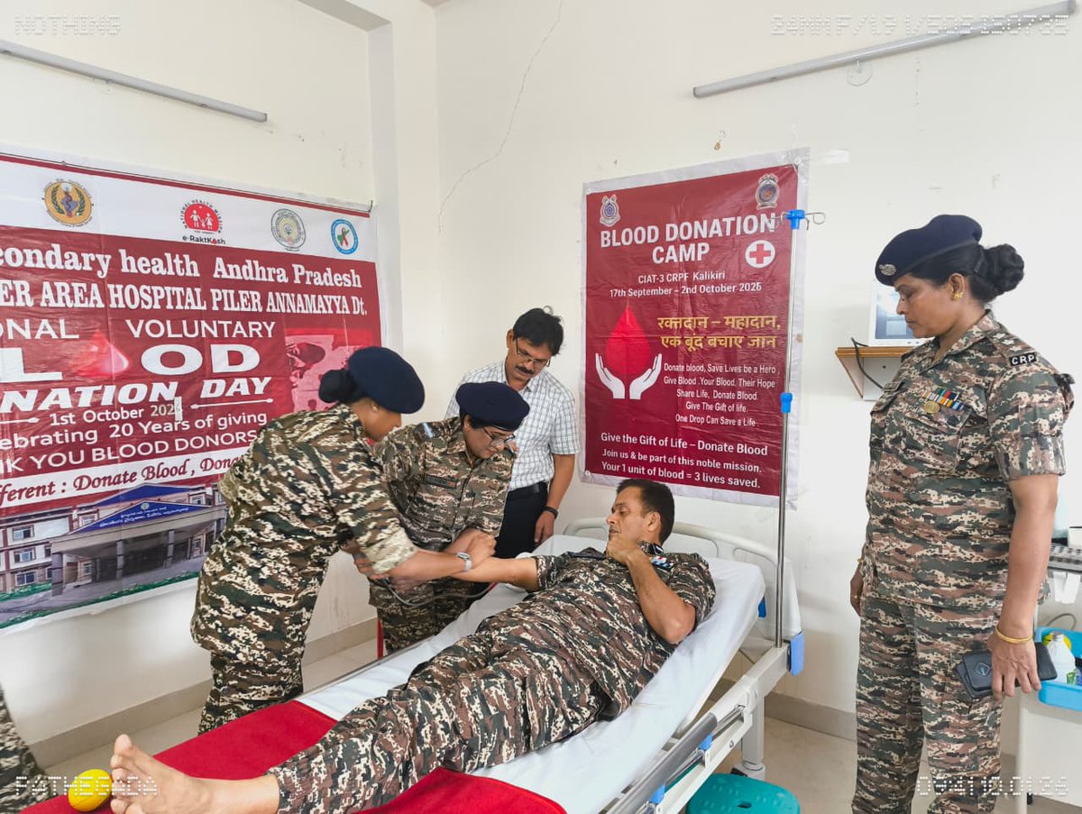 CiatCtr85137's tweet photo. National Voluntary Blood Donation Day was observed at CIATS-3, Kalikiri, on 01 Oct 2026, in coordination with Govt. Hospital, Pileru, Annamayya (AP), under the aegis of Shri Dinesh Pratap Upadhyay, IGP/Principal, CIATS-3.
#NationalVoluntaryBloodDonationDay
#BloodDonation https://t.co/sQy855aSHr