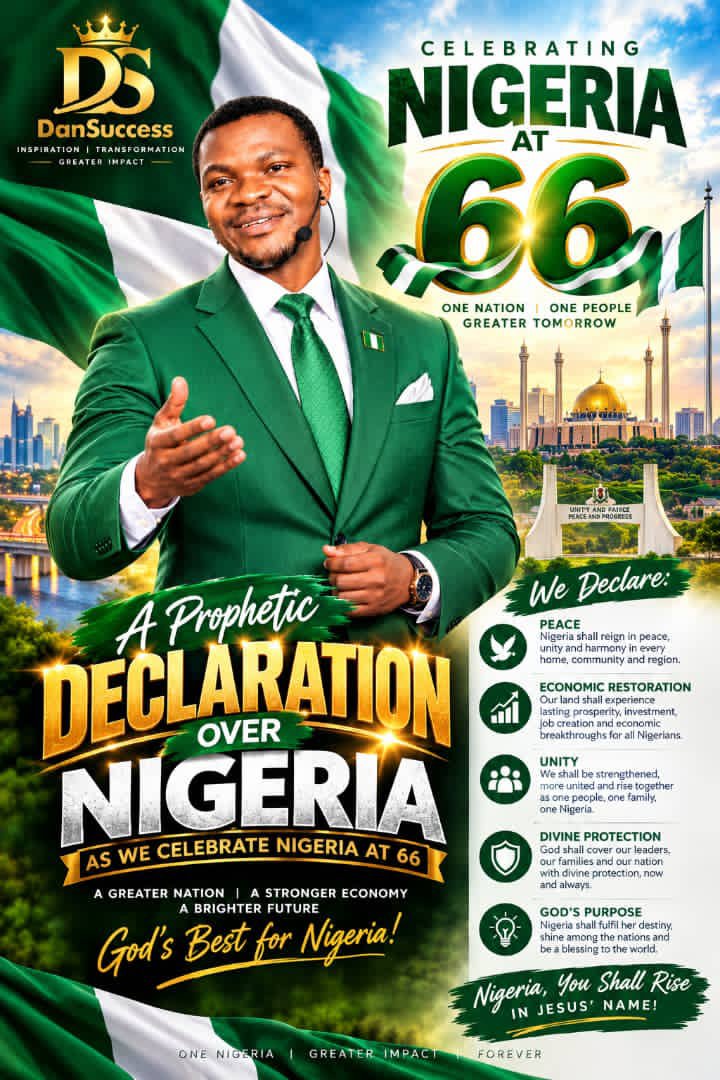 Dansuccess815's tweet photo. 🇳🇬 NIGERIA, LET US PRAY! 🇳🇬

As we celebrate Nigeria at 66, let us not only celebrate with words—let us stand in the place of prayer. 🙏

Happy Independence, Nigeria! God bless Nigeria! 🇳🇬💚

#DanSuccess #DanielOyediranOyewole
#NigeriaAt66 #PrayForNigeria #NigeriaShallRise #GodBN https://t.co/izUyGpKu9w