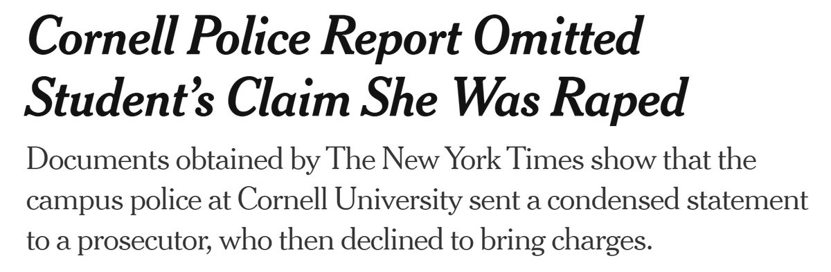 Sturgeons_Law's tweet photo. Looks like we've identified at least one major institutional failure. The accuser explicitly claimed she was raped in an interview with Cornell police, but they only sent a condensed summary document omitting this info (&amp; perhaps other info like the Snapchat messages) to the DA. https://t.co/CrQy6nmvFo