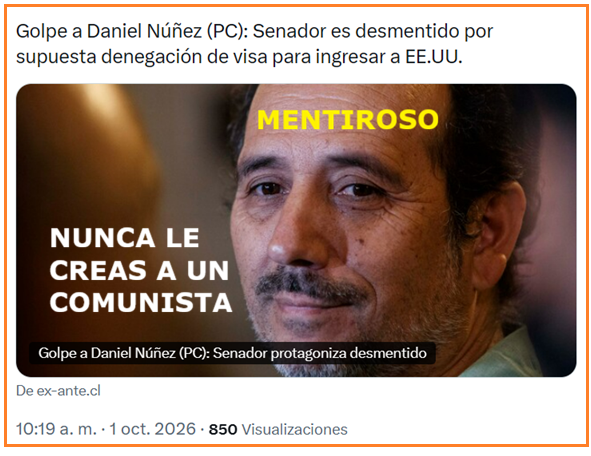 sergiou01329861's tweet photo. Ya lo constatamos con Jeannette Jara, con Camila Vallejo y ahora con el Senador Daniel Núñez:
- Los comunistas son mentirosos porque es la mentira el único recurso que tienen para engañar a los tontos que siguen votando por ellos. https://t.co/7iXrVtnYhU