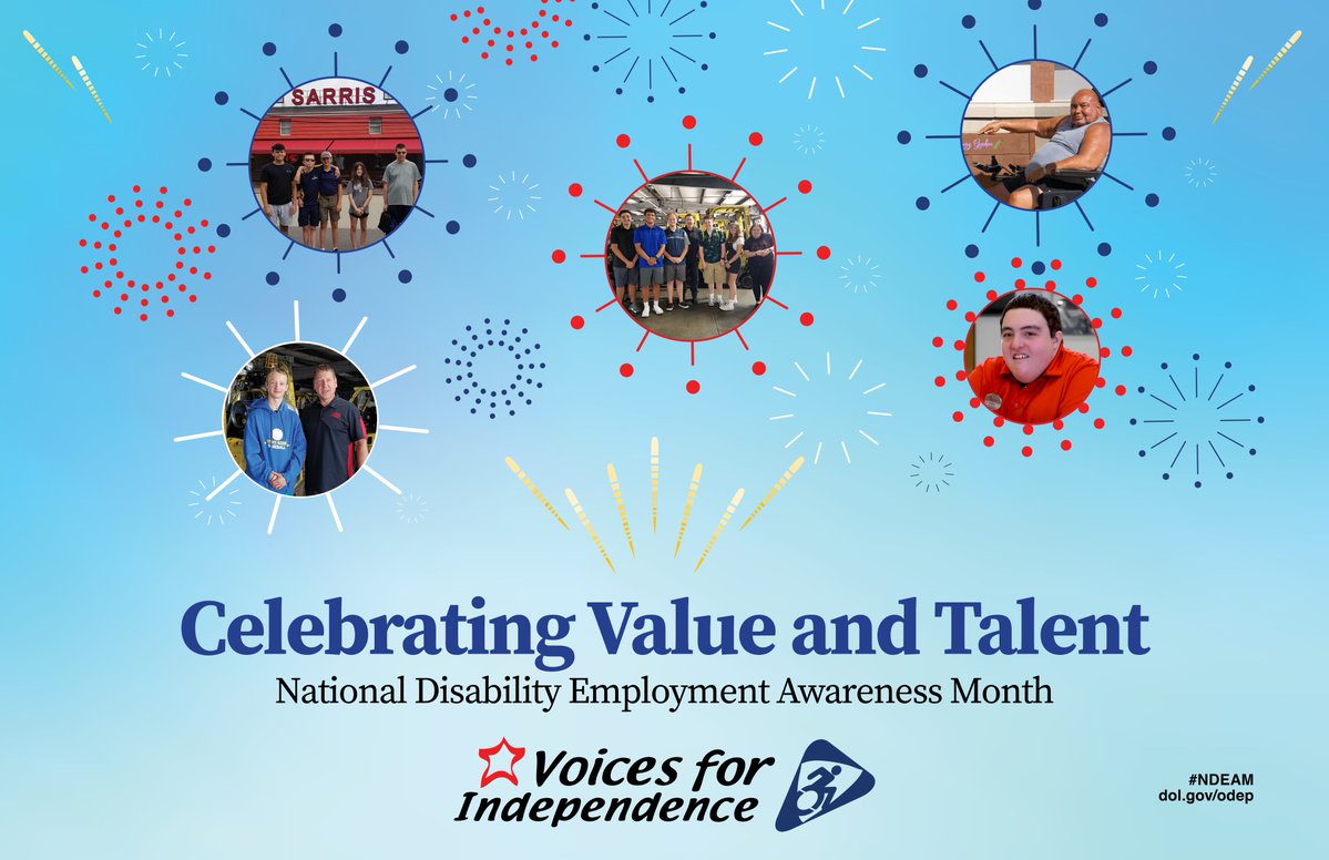 VFICIL's tweet photo. 🎉 Today is October 1st, which means that it's National Disability Employment Awareness Month!

♿ National Disability Employment Awareness Month (NDEAM) is a time to recognize the many contributions people with disabilities make in the workplace and to celebrate the importance of accessible, inclusive employment opportunities.

🤝 At Voices for Independence, we believe everyone deserves the opportunity to pursue meaningful work, build skills, earn a living, and contribute their talents to their community. Whether you’re looking for a job, exploring a new career path, or need support navigating the employment process, our Employment Services team is here to help.

📞 Pictured here are a number of real-life youth and adults who have worked with our Employment Services department. YOU could be next-- call us today to learn more about what Voices for Independence can do for you!
• Washington Office: (724) 223-5115
• Erie Office: (814) 874-0064

#NationalDisabilityEmploymentAwarenessMonth #NDEAM #NDEAM2026 #DisabilityEmployment #DisabilityRights #Disability #Employment #Career #VoicesForIndependence #VFICIL

[Graphic template courtesy of U.S. Dept. of Labor]