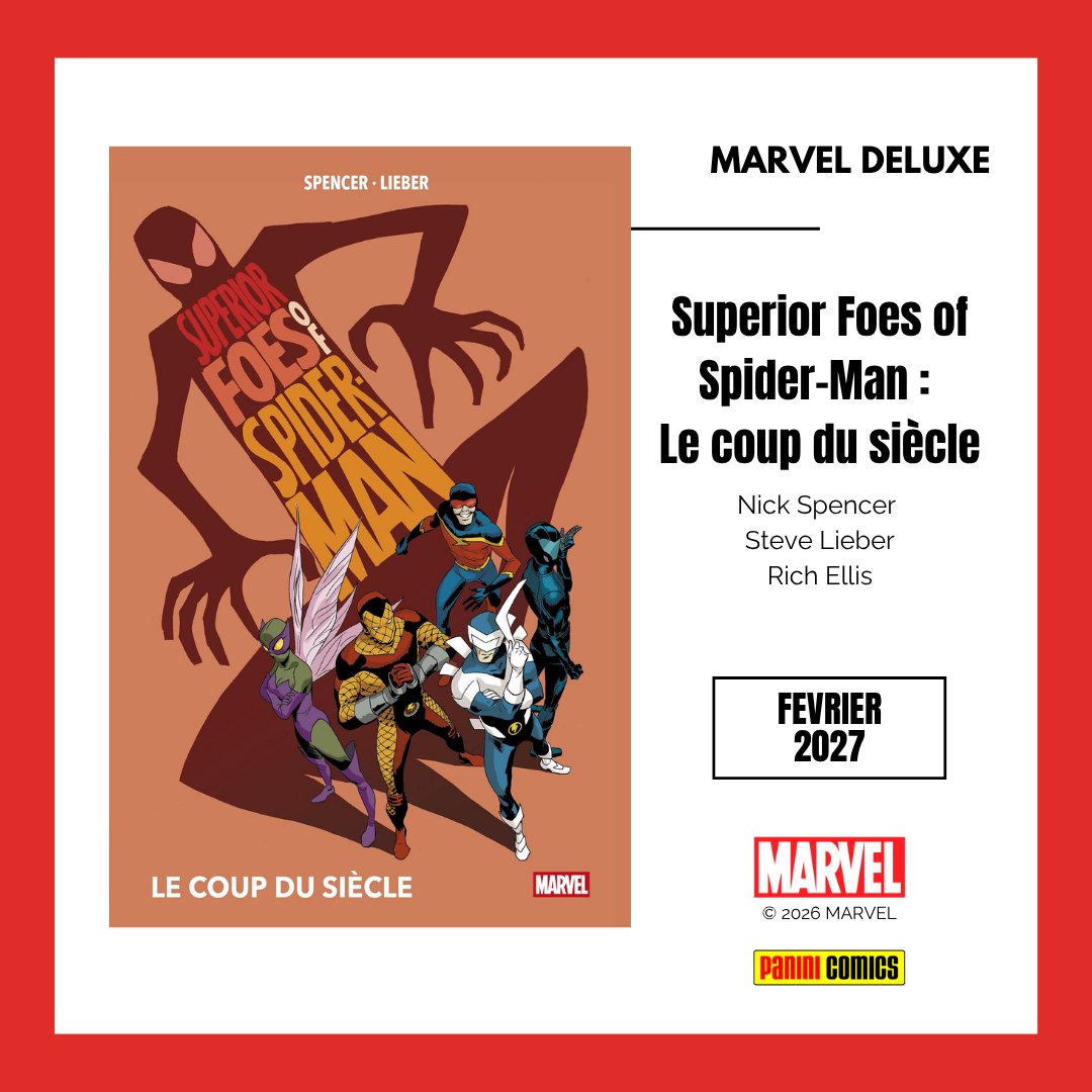paninicomicsfra's tweet photo. BIG NEWS ! Et deuxième super-héros à l'honneur aujourd'hui avec SPIDER-MAN !

* En janvier, en 100%, on vous propose la mini-série SPIDER-MAN : SPIDER-VERSITY où les jeunes Araignées (de Silk à Spider-Boy en passant par Miles) vont être coachées par....Norman Osborn ?!? Heureusement, Spider-Woman est là pour les protéger (mais la vraie menace est tout autre...)

* En février, on a un autre titre en périphérie de Spidey avec SUPERIOR FOES OF SPIDER-MAN de Nick Spencer & Steve Lieber ! Un volume de 376 pages où l'on suit le groupe de Boomerang lorsque Peter est remplacé par Otto ! Ok, ce sont des super-vilains mais ils ne méritent vraiment pas de souffrir autant !

* Et du côté des POCHE en février, c'est normalement le mois des récits complets avec SPIDER-MAN : L'AUTRE (qui vient compléter le run de J.M. Straczynski) mais aussi un "pas récit complet" avec le premier tome (sur 3) de la seconde saison d'ULTIMATE SPIDER-MAN... LA MORT DE SPIDER-MAN ! Une trilogie qui intègre USM Requiem 1-2, USM (2009) 1-15 + 150-160, Ultimate Avengers vs New Ultimates 1-6 et Ultimate Fallout 1-6 !

Indice : vieux tomes 1