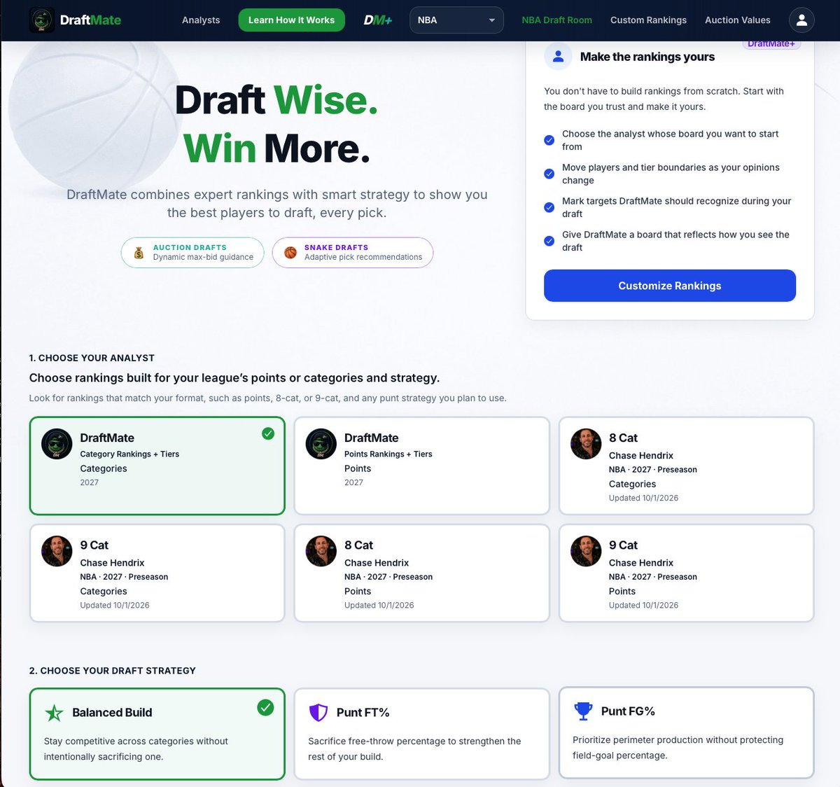 chase_that_'s tweet photo. To get ready for your draft come check out draft mate. Build your own custom rankings from your trusted analyst. Then enter the draft with those ranks, your preferred strategy, and update the draft as it goes and get recommendations and rationales throughout

#NBAFantasy https://t.co/jAuA9Kiby2