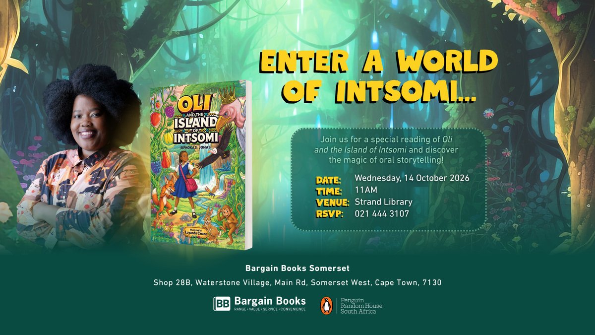 BargainBooksSA's tweet photo. ENTER A WORLD OF INTSOMI…

Join author Siphokazi Jonas for a special reading of Oli and the Island of Intsomi.

Oli and the Island of Intsomi
👉 WAS R209 | NOW R189 | SAVE R20

We hope you'll join us for this magical celebration of storytelling.

@PenguinKidsSA https://t.co/eZFyAWtkza