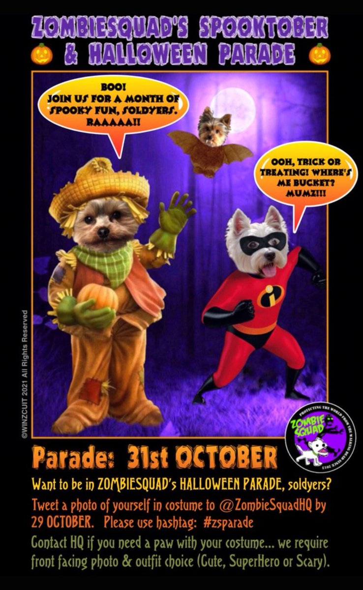 ZombieSquadHQ's tweet photo. 👻🎃Halloween Spooktober🎃👻
 (1st to 31st Oct 2026)
and ANNUAL
 ZOMBIESQUAD #ZSHQ 
Halloween Costume Parade 👻🎃(31st October from 1pm UK)
Need a costume? 
ZOMBIESQUAD Costume Closet is open for requests. Send HQ a front facing pic & tell us if you want SCARY, CUTE or SUPERHERO #ZZST