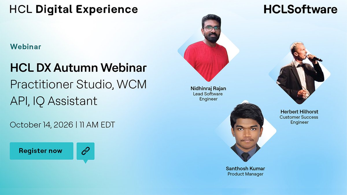 HCLDigital's tweet photo. Join us for our upcoming October DX Webinar!
In this session, we’ll round up key platform enhancements and show you how to get the most value out of our latest updates.
Don't miss out on these platform updates: https://t.co/xTTxZwz9uO
#HCLDX #HCLSoftware https://t.co/DrUOYrbzBX