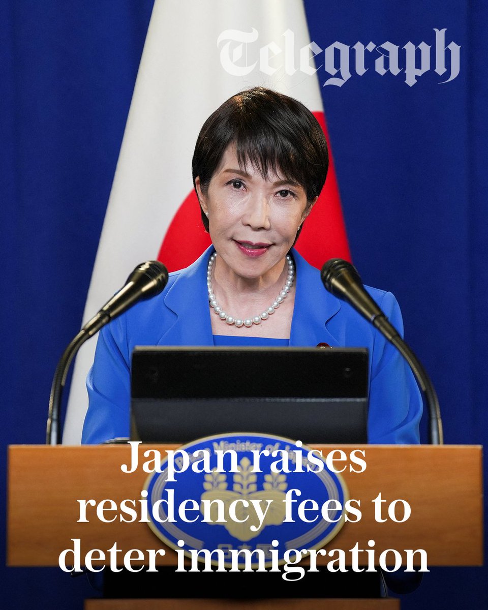 Telegraph's tweet photo. Japan has increased its fees for foreigners seeking permanent residency by 3,000 per cent to deter immigration.

From Thursday, an application will cost 200,000 yen (£957), up from 6,000 yen (£29), the largest increase in the country history.

🔗 https://t.co/3xYzT8fDmp https://t.co/ytWCLwvfGF