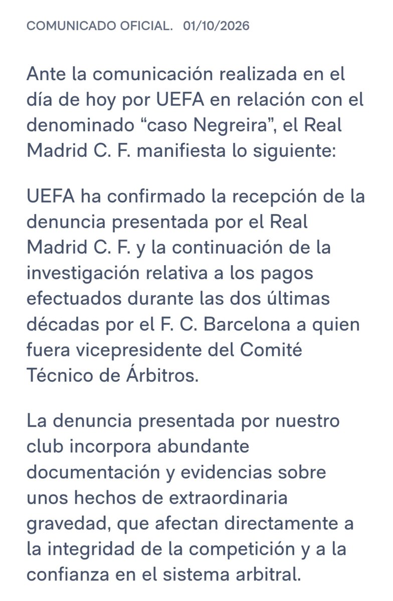 YasujiroOficial's tweet photo. 🔴 COMUNICADO OFICIAL DEL REAL MADRID SOBRE EL CASO NEGREIRA https://t.co/Pv3Xos4xRo