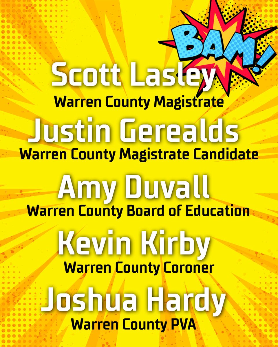 WarrenGOP's tweet photo. ⚡ BOOM! ⚡
While other places fight messy races, Warren County Republicans just dropped this:
20 UNOPPOSED CANDIDATES ON YOUR BALLOT
Twenty strong conservatives with zero opposition. Now let’s elect Andy Barr and Brett Guthrie too! Support the full Republican ticket! https://t.co/dKkvUnCmxh