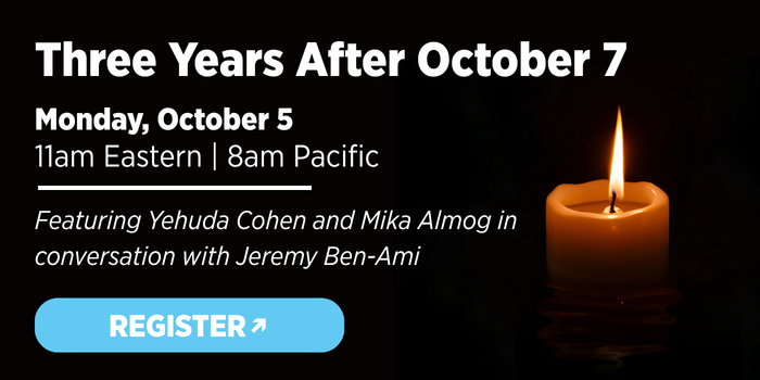 jstreetdotorg's tweet photo. Three years after October 7, 2023, how are Israelis navigating this moment and the road ahead?

Join us for an important discussion featuring Yehuda Cohen, who advocated fiercely for the release of his son Nimrod, and Israeli activist/writer Mika Almog.

📅 Monday, October 7 | ⏰ 11am Eastern
An early start because of our Israel-based speakers! Recordings available after!

🔗https://t.co/EH05U4eyDK
