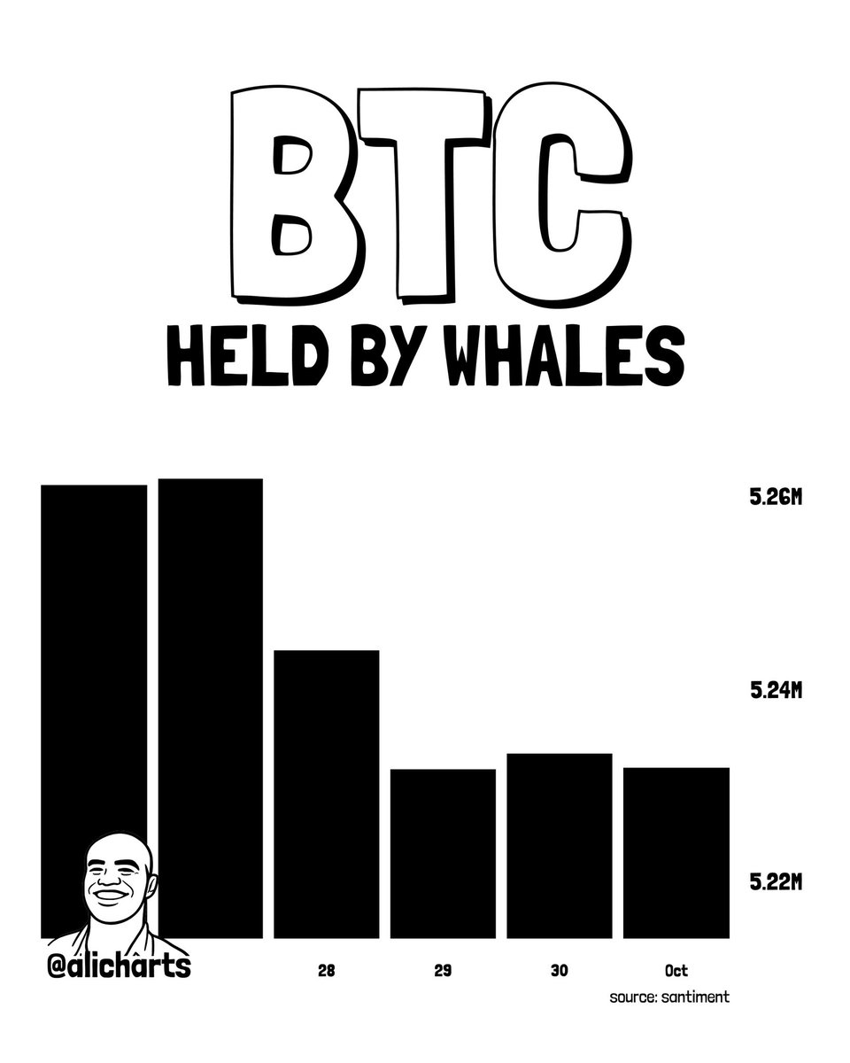 _alicharts9's tweet photo. 2/5 Most of the market has moved sideways over the past week. So what have whales been doing during the lull?

Bitcoin whale holdings have fallen by roughly 30,000 $BTC, worth about $2.52 billion.

Large holders appear to be reducing their exposure. https://t.co/EOB1GJQqFu