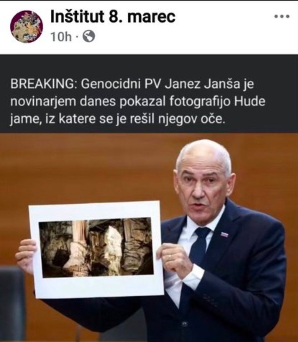 luka_simonic's tweet photo. 𝐙𝐠𝐫𝐨ž𝐞𝐧 𝐬𝐞𝐦 𝐧𝐚𝐝 𝐭𝐚𝐤š𝐧𝐢𝐦 𝐧𝐨𝐫č𝐞𝐯𝐚𝐧𝐣𝐞𝐦 𝐢𝐳 𝐞𝐧𝐞 𝐧𝐚𝐣𝐭𝐞𝐦𝐧𝐞𝐣š𝐢𝐡 𝐬𝐭𝐫𝐚𝐧𝐢 𝐬𝐥𝐨𝐯𝐞𝐧𝐬𝐤𝐞 𝐳𝐠𝐨𝐝𝐨𝐯𝐢𝐧𝐞.

Huda Jama in povojni poboji niso material za politične memeje. Za temi fotografijami so resnične žrtve, resnična življenja in družine, ki so desetletja čakale na resnico in dostojen spomin.

Š𝐞 𝐩𝐨𝐬𝐞𝐛𝐞𝐣 𝐳𝐚𝐯𝐫ž𝐧𝐨 𝐣𝐞, 𝐝𝐚 𝐬𝐞 𝐩𝐫𝐢 𝐭𝐞𝐦 𝐧𝐚𝐩𝐚𝐝𝐚 @JJansaSDS 𝐭𝐮𝐝𝐢 𝐳 𝐧𝐚𝐯𝐞𝐝𝐛𝐨 𝐨 𝐧𝐣𝐞𝐠𝐨𝐯𝐞𝐦 𝐨č𝐞𝐭𝐮. 

Če so objavo nato še izbrisali, je to še toliko bolj zgovorno.

Sramota = @8Marec