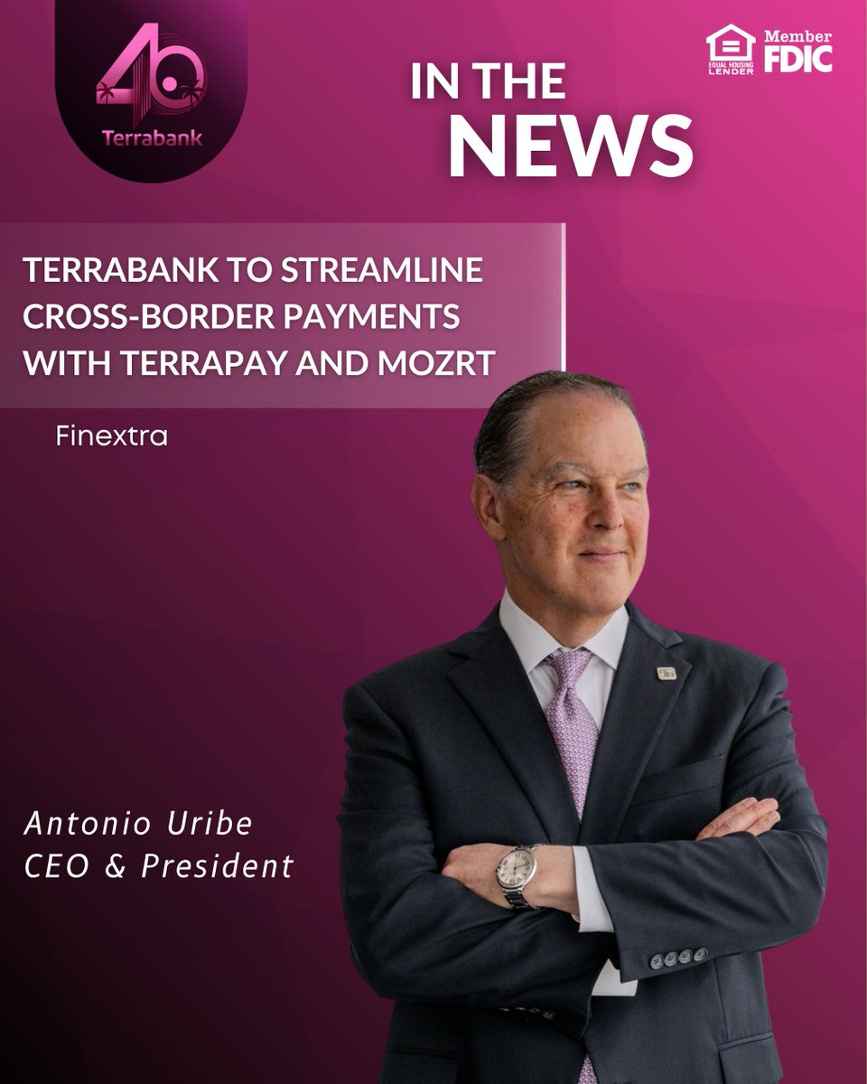 TerrabankNA's tweet photo. 🌍 Featured in Finextra 🌍
We're proud to see Terrabank featured in Finextra's latest article, "Terrabank to Streamline Cross-Border Payments with TerraPay and Mozrt."
👉 Read the full article and learn more. Link in bio.
#Terrabank #Innovation #InTheNews #Finextra https://t.co/duwUZvAw2H