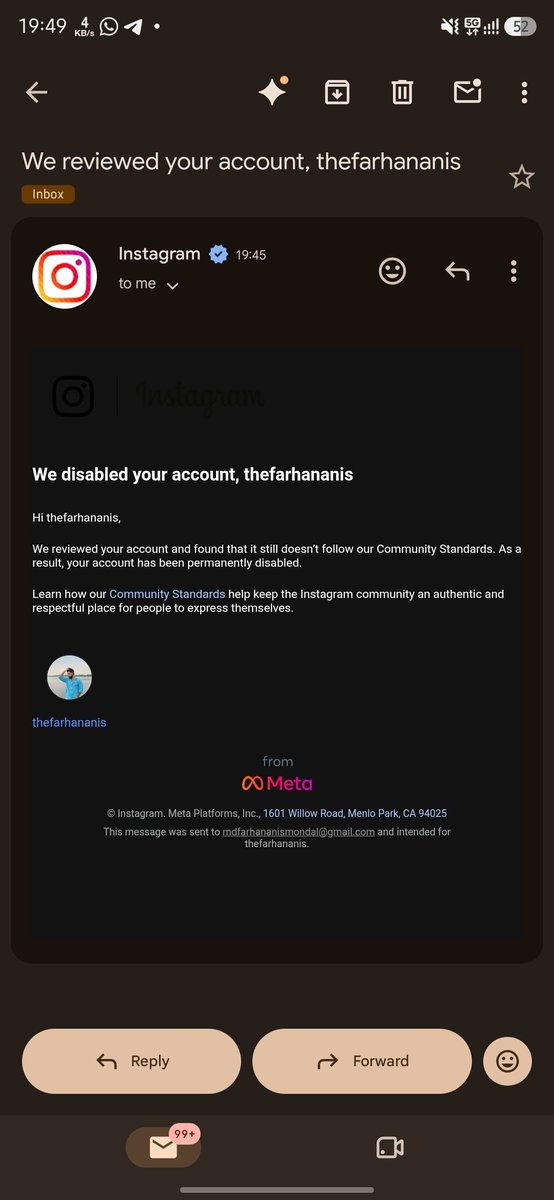 thefarhananis's tweet photo. My account Username "thefarhananis" has been disabled. I believe this was a mistake. Please review my account and restore access. I'm ready to follow all Instagram guidelines. Kindly help.
@Meta @instagram https://t.co/nTF49n9a04