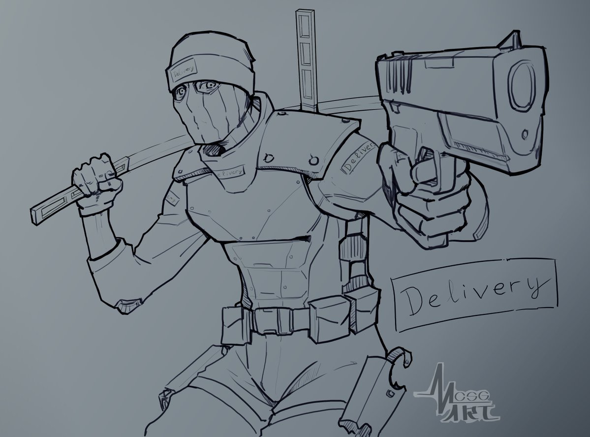 MCSG_Art's tweet photo. Delivery Guy, Instrument of War, Agent of Death, I plan to launch the comic in the near future. It centers on a harbinger of death in a war-torn world, a unique premise  and something fresh, I feel like this is a great start for my debut comic, and I hope you'll enjoy it. https://t.co/HaUhFomFOm