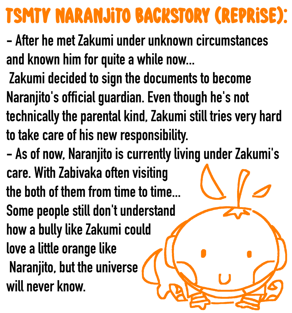 Oraniee's tweet photo. Yesp yesp! TSMTV Naranjito's original backstory still counts, but it happened before Reprise. #tsmtv #worldcupmascot #mascotverse #naranjito https://t.co/29xGY1QeYo
