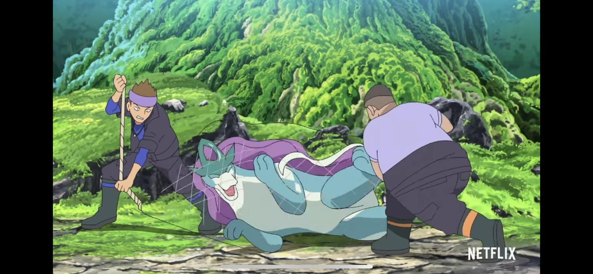 yomotukaduki's tweet photo. そういやポケモンアニメ見てて思ったけどスイクンって人間のおっさんに網で捕まったんだよね……エッっっっ！？！？！？ https://t.co/acIjNvCio6