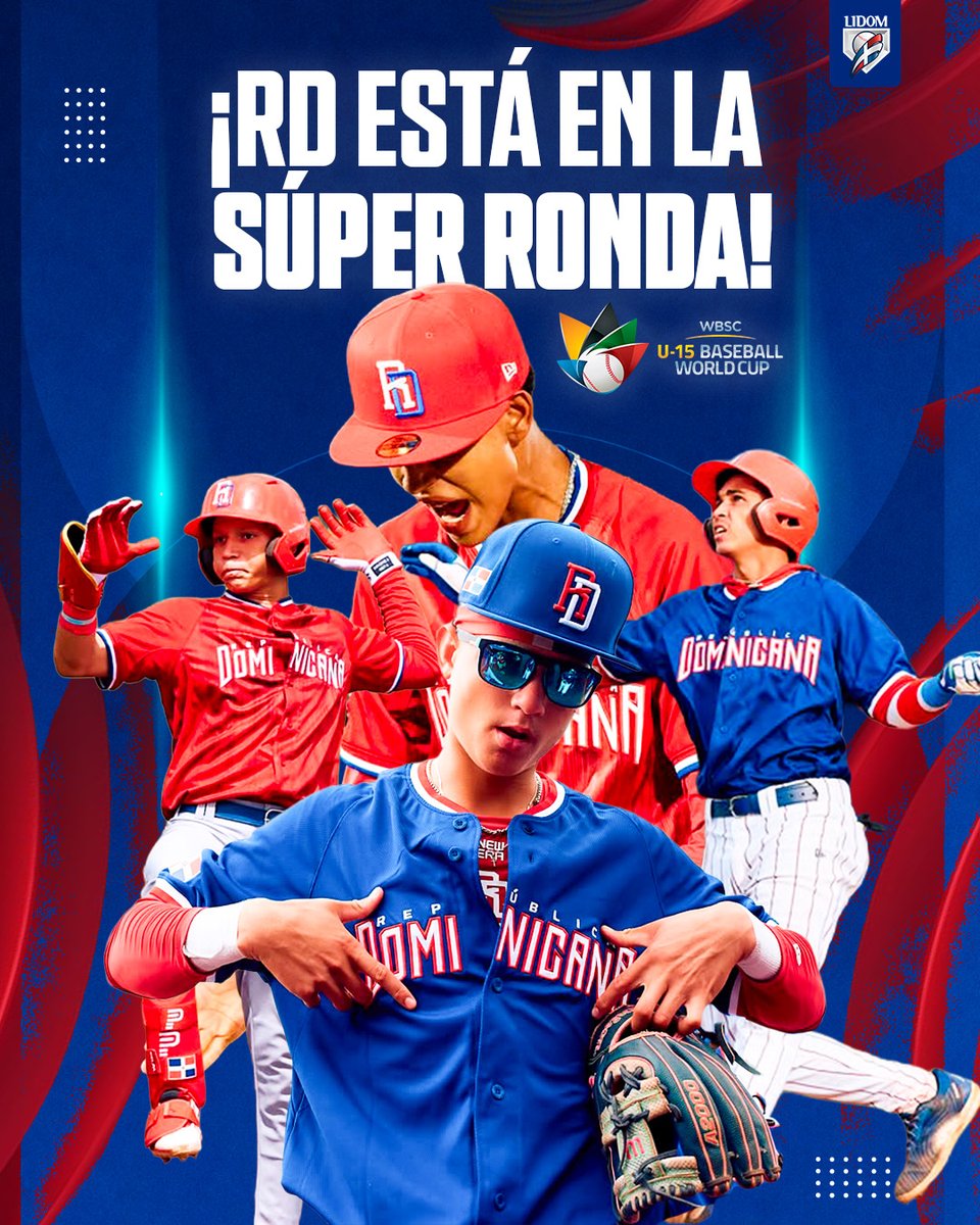 LIDOMRD's tweet photo. ¡A la Súper Ronda! 🇩🇴⚾️ 

Felicitamos al equipo U15 por conseguir su clasificación a la Súper Ronda y seguir poniendo en alto el nombre de República Dominicana. 🔥

¡Ahora vamos por más! 💪🇩🇴

#LIDOM https://t.co/sBpCi56azC