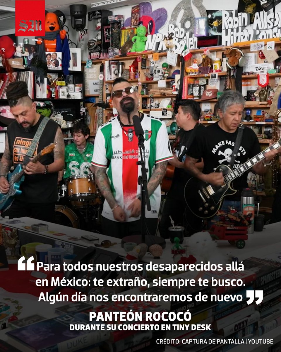 elsolde_mexico's tweet photo. 🌎 Panteón Rococó llegó a Tiny Desk para celebrar las raíces musicales de América Latina durante el Mes de la Herencia Hispana.

📢 En medio de su presentación de “Cha-Cha Love”, la agrupación dedicó un mensaje a las personas desaparecidas.

https://t.co/UzLORUshrH https://t.co/yrzekF7o9c