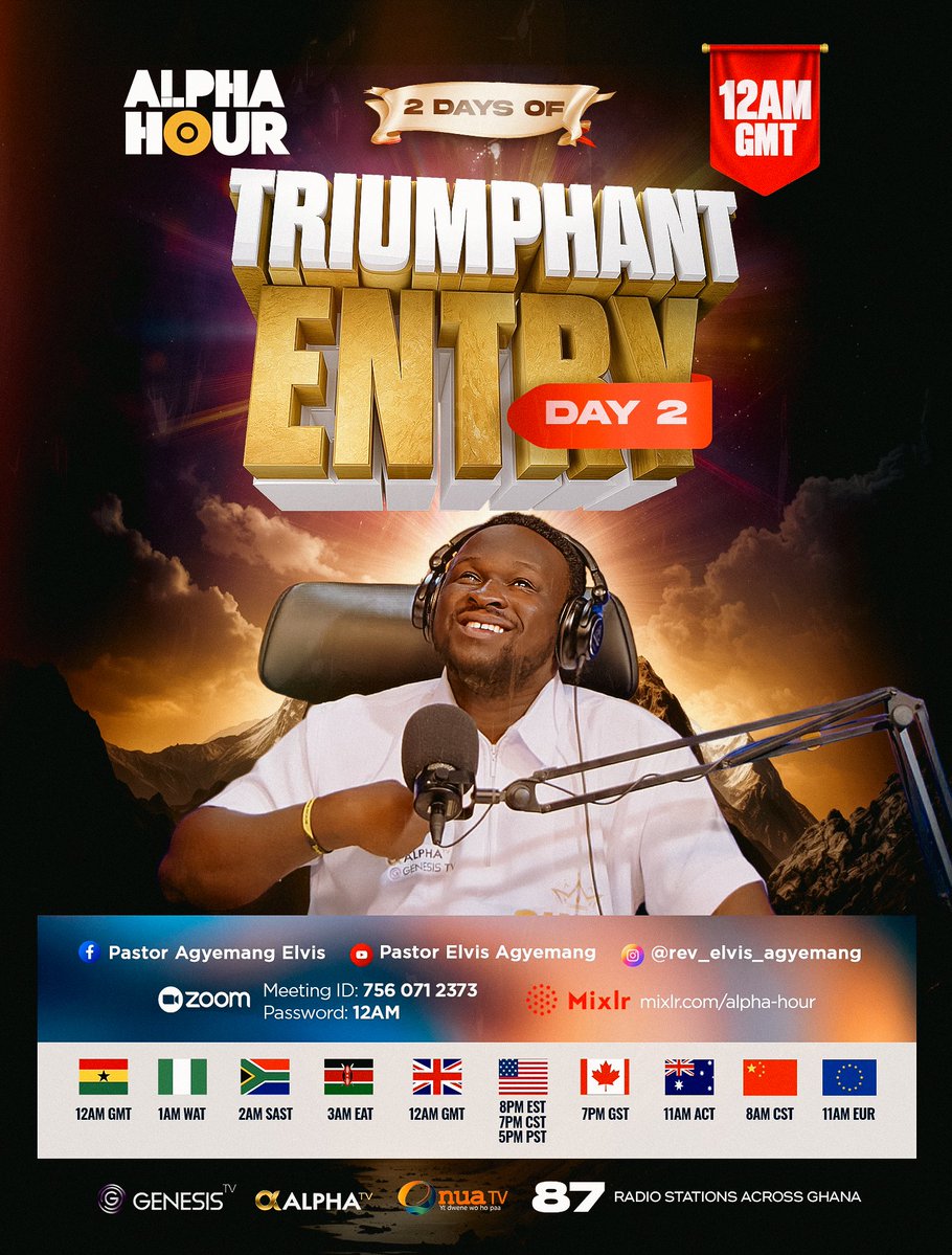 REAgyemang's tweet photo. Proverbs 25:25 KJV
As cold waters to a thirsty soul, so is good news from a far country

THIS OCTOBER, GOOD NEWS WILL LOCATE YOU. From the beginning of this month until the end, your ears will hear good news and your mouth will testify of the goodness of God. 

Alpharians, tonight is DAY 2 OF TRIUMPHANT ENTRY. Bring every expectation concerning October to the Altar of Fire. There shall be good news concerning the matters you have been praying about. 

Invite your family and friends. Share the link everywhere🔥🔥🔥

📍Alpha Hour | LIVE at 12AM Ghana Time
📝 Come with your Joy List
🍷 Prepare your Communion
📞 Call a friend, tag someone, and share the link.

Follow the Pastor Elvis Agyemang - Alpha Hour Official WhatsApp channel: https://t.co/yH44sdrMyA

#alphahour #pastorelvis #EverydayWithGodIsEverydayInVictory #12amGMTOnlinePrayers #ShareTheLink #Alphahourwithpastorelvis