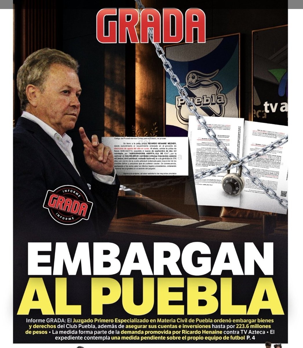 fantasmasuarez's tweet photo. En llamada telefonica Ricardo Henaine me confirma la primicia de @somosgrada sobre la orden o ejecución de embargo y cuentas bancarias de la empresa que maneja al @ClubPueblaMX.
-Me dice que va el 40% de los ingresos totales qué el club haya tenido en los últimos 14 años... https://t.co/q41UyLLuix