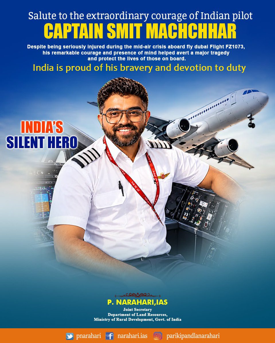 pnarahari's tweet photo. #CaptainSmitMachchhar
#FlyDubai
#RealHero / #PilotHero
#IndianPilot
#AviationHero
#HeroInTheSky
#FZ1073
#CourageAboveTheClouds
#SaluteToHero
#IndianPride https://t.co/LjXC7RMVjC