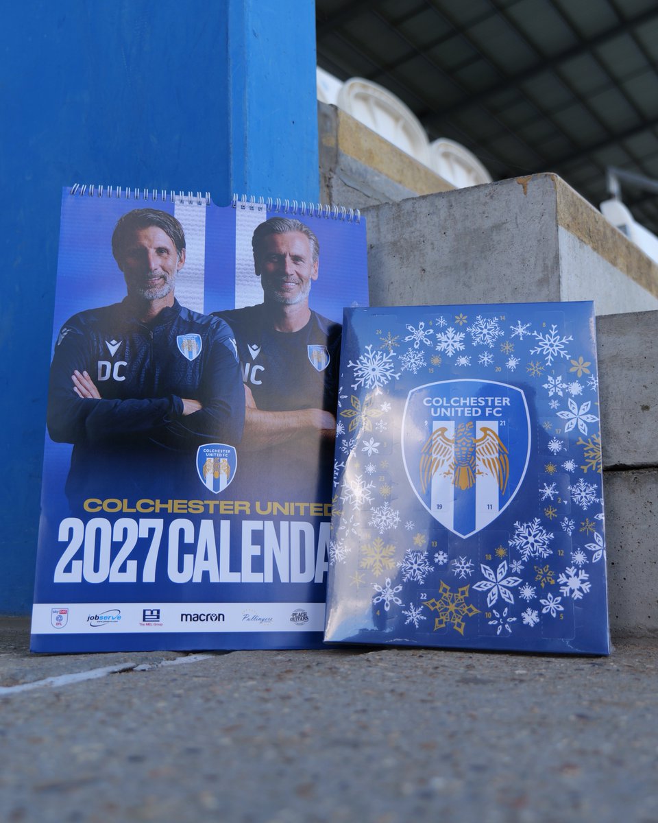 ColU_Official's tweet photo. The new calendars have hit the Club Shop 🗓️

Both our CUFC Advent Calendars and Official 2027 Colchester United Squad Calendars are now available to purchase in-store and online.

🛍️ https://t.co/kVvQB1smFM

#ColU #CUFCRetail #UsEssentials https://t.co/65Bufg0WTa