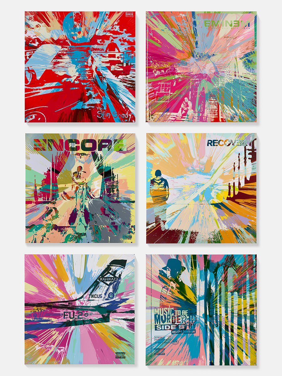 HENI's tweet photo. HENI is thrilled to release ‘American Dream’, a landmark collaboration between Damien Hirst and Eminem.

The collection features 3 limited-edition cabinets, a collection of original paintings and 12 limited-edition prints.

Explore the cabinets and original paintings: https://t.co/c5LIDEBTaM

Explore the prints: https://t.co/tpozxJCjyF

The artworks are available until 17:00 BST on 19 October.

#Eminem #DamienHirst #Art #Sculpture #Painting #AmericanDream @hirst_official @Eminem