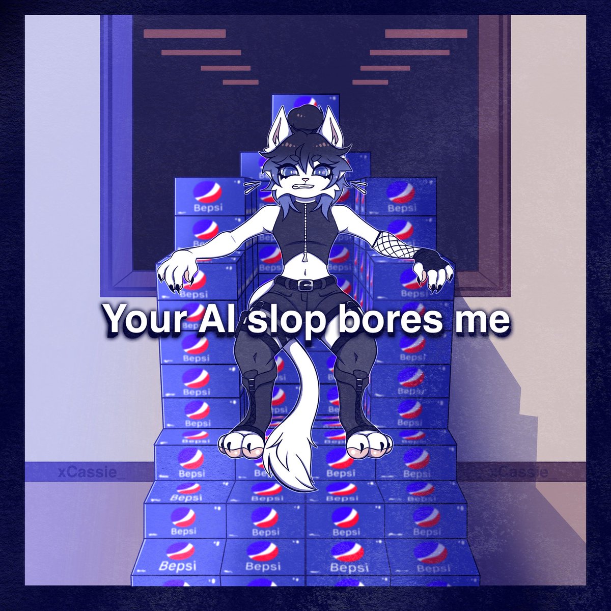 xcassie155's tweet photo. Your Ai Slop Bores Me YCH
Whole background made from scratch just to shit on ai even harder.
#commissiobs #ych #art #artist #furry #furryart #furryfandom #furryartist https://t.co/ls05dKE2fW
