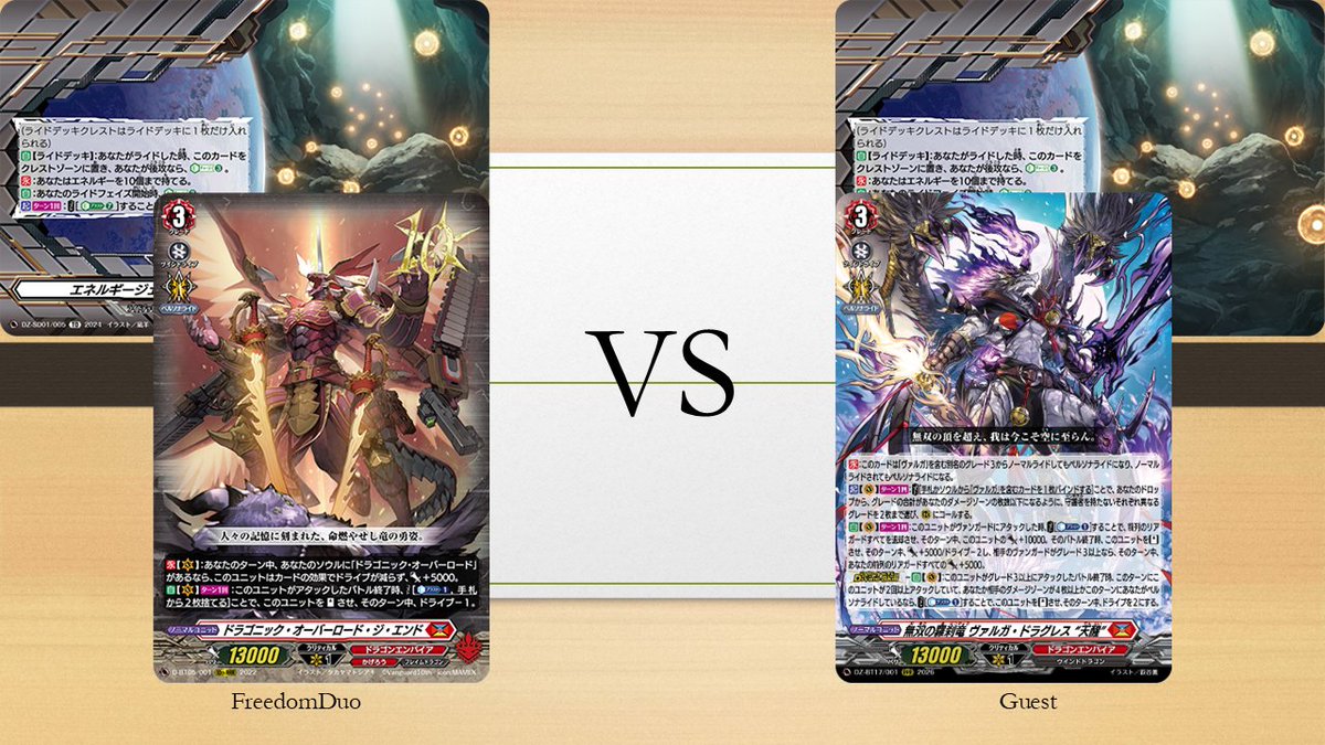 freedomduo's tweet photo. https://t.co/Y5CfowSRRs
VG-DZ-BT17 Test
Dragon Empire(Overlord) VS Dragon Empire(Varga)

スタンダード 
オーバーロード VS ヴァルガ
#ヴァンガード #Vanguard https://t.co/e2H3QJ9Xxr
