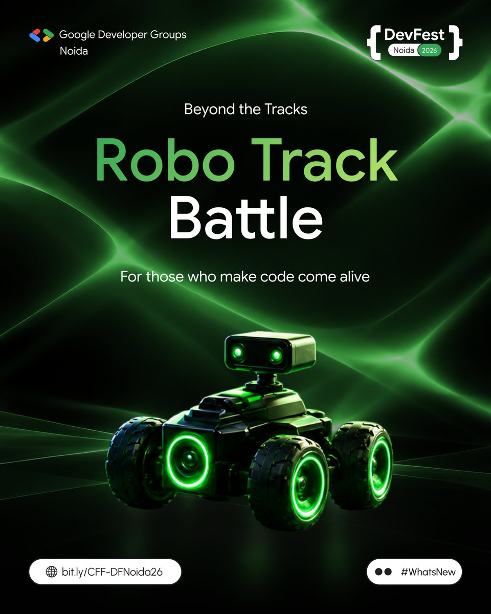 gdg_noida's tweet photo. Ready to race? π€π
Two players. Two robots. One winner. β‘
The Robo Track Battle brings speed, control, strategy, and chaos to DevFest Noida 2026.
π’ Team Speed or π₯ Team Strategy? Pick your side!
#DevFestNoida #GDGNoida #RoboTrackBattle #DevFest2026 #WhatsNew https://t.co/MYd7mPT7Zq