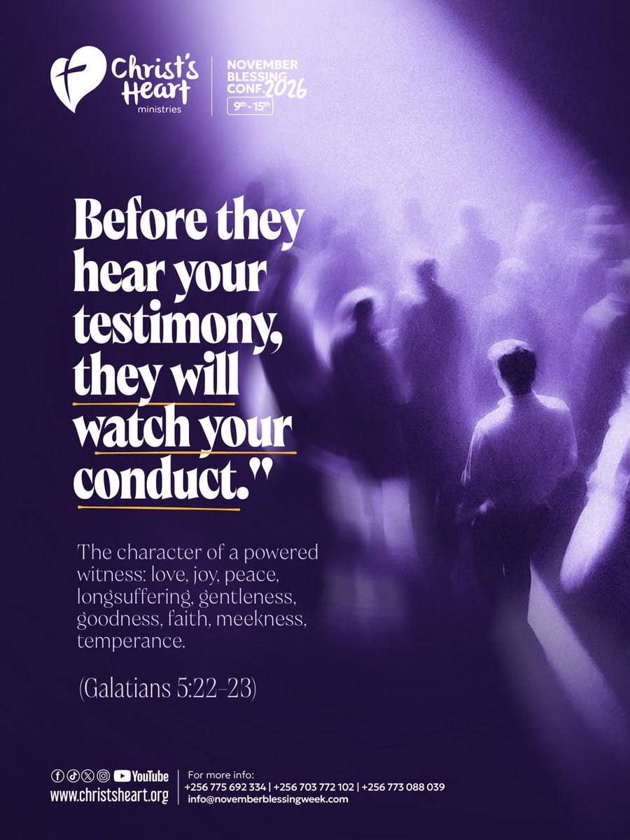 ChristsHeartMin's tweet photo. *NOVEMBER BLESSING CONFERENCE 
A Powered Witness carries both the power of the Holy Ghost and the fruit of the Spirit. Let your conduct open the door for your testimony. 🔥

📍 
9th -11th Nov: MTN Arena,
12th-13th Nov: Christ's Heart Buloba
14th-15th Nov: Christ's Heart Mukono HQ https://t.co/zaTdwr1pRk