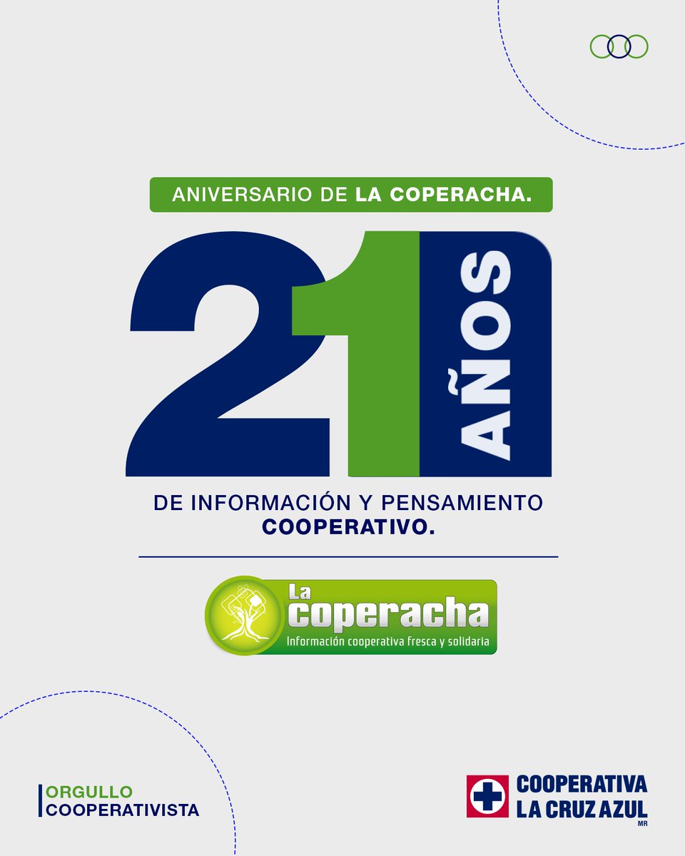 CruzAzulSCL's tweet photo. Felicitamos a La Coperacha por 21 años de trayectoria como medio independiente dedicado a la difusión del cooperativismo.

Los invitamos a conocer su trabajo y acercarse a su perspectiva periodística. https://t.co/CWSFlGnCcC
#𝗡𝘂𝗲𝘀𝘁𝗿𝗮𝗥𝗲𝗳𝘂𝗻𝗱𝗮𝗰𝗶𝗼́𝗻 #FamiliaCruzAzul https://t.co/CkuISmDY9A