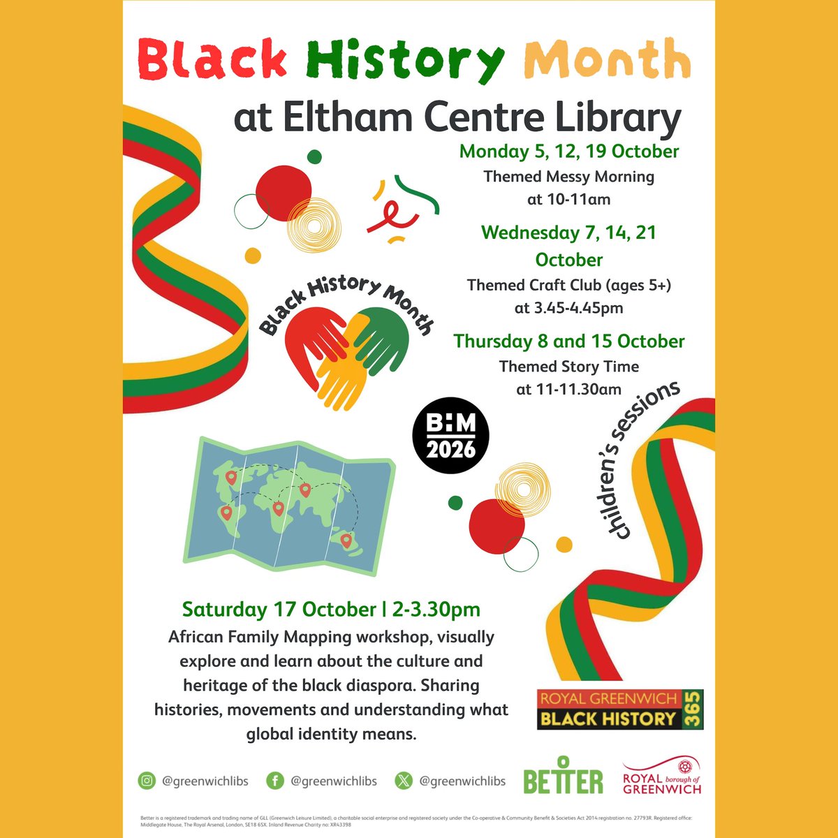ElthamLibrary's tweet photo. Throughout the month of October #ElthamLibrary are marking #BlackHistoryMonth with a variety of sessions inspired by the Black diaspora for children, teens, adults and families. To book your place, call 020 3915 4347 📞📚 #LoveYourLibrary https://t.co/8TGev0Vh6B