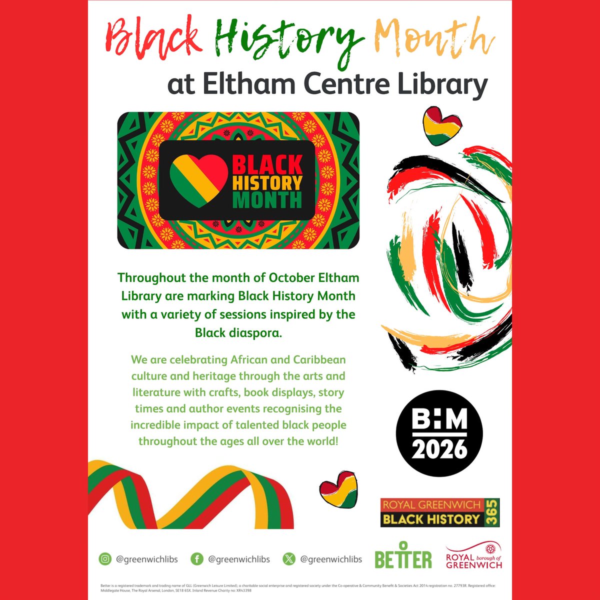 ElthamLibrary's tweet photo. Throughout the month of October #ElthamLibrary are marking #BlackHistoryMonth with a variety of sessions inspired by the Black diaspora for children, teens, adults and families. To book your place, call 020 3915 4347 📞📚 #LoveYourLibrary https://t.co/8TGev0Vh6B