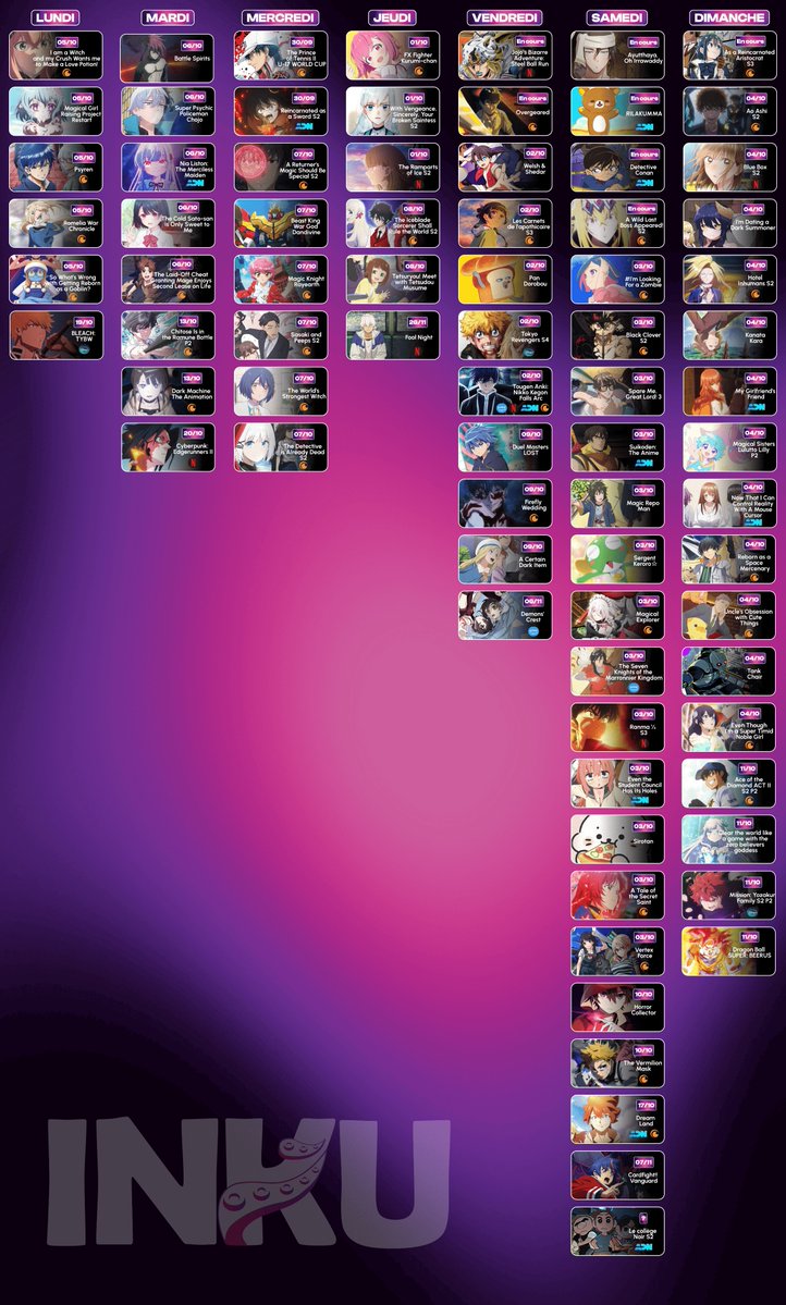 Inku_fr's tweet photo. 「OFFICIEL」VOICI LE CALENDRIER DE TOUS LES ANIMES DE L’AUTOMNE 2026 AVEC LEURS DATES + PLATEFORMES ! 🤯

STEEL BALL RUN, CYBERPUNK EDGERUNNERS 2, BLACK CLOVER S2, LES CARNETS DE L’APOTHICAIRE S3, LE REMASTER DE DRAGON BALL SUPER: BEERUS… ON VA SE RÉGALER ! https://t.co/x4R6NGsaro
