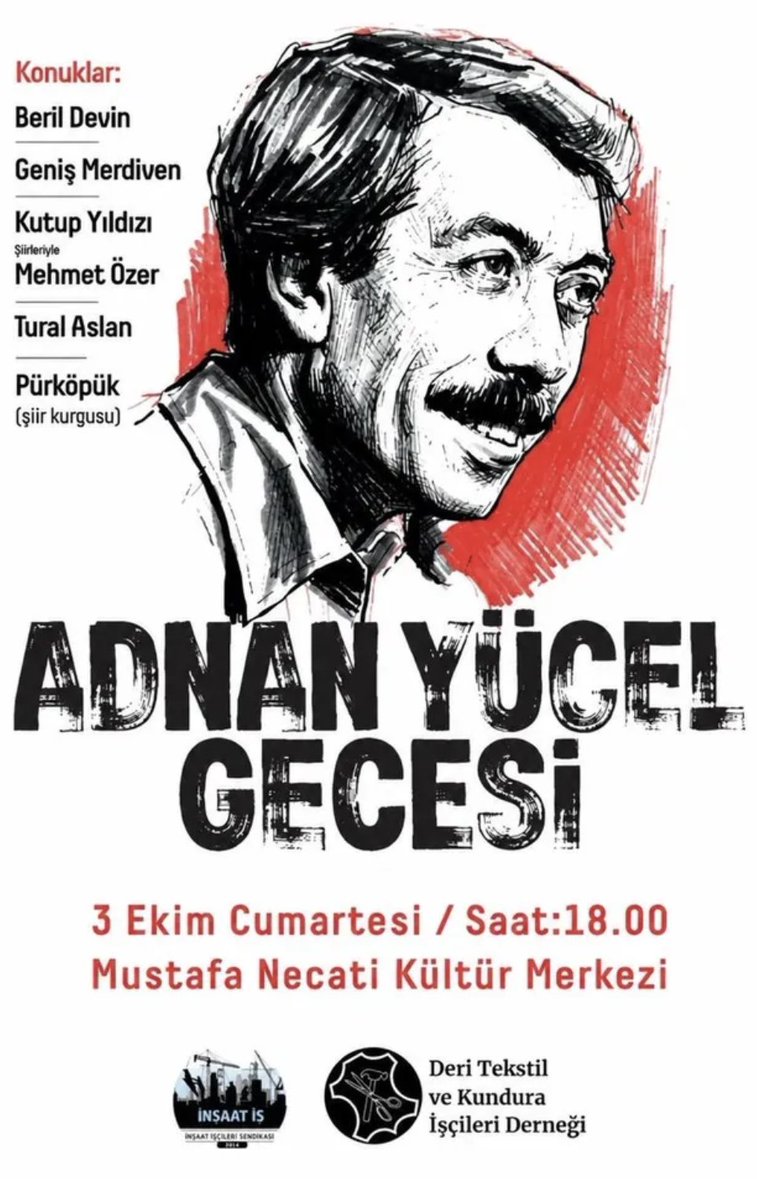 sendika_org's tweet photo. Adnan Yücel gecesi 3 Ekim’de İzmir’de: “Bitmedi daha, sürüyor o kavga!”

https://t.co/xoTC6njItl https://t.co/nK7jowImVS