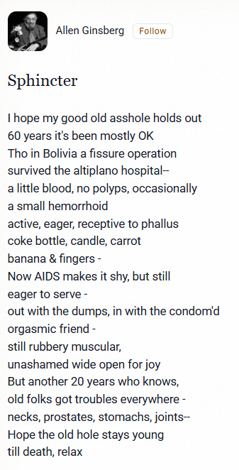 KarlRadl's tweet photo. A bit like how the jew Allen Ginsberg's best-known poem is 'Sphincter' which is about how much he loved to shove things - or have things shoved - up his anus. https://t.co/00u4yHZ7D7