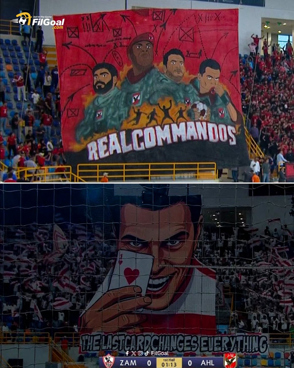 FilGoal's tweet photo. دربــــي اليــــد مشتــــعل 🔥

تيفو الأهلي والزمالك في بداية لقاء برونزية كأس العالم للأندية بكرة اليد 🖼️🤾 https://t.co/CzOTKdcgDY