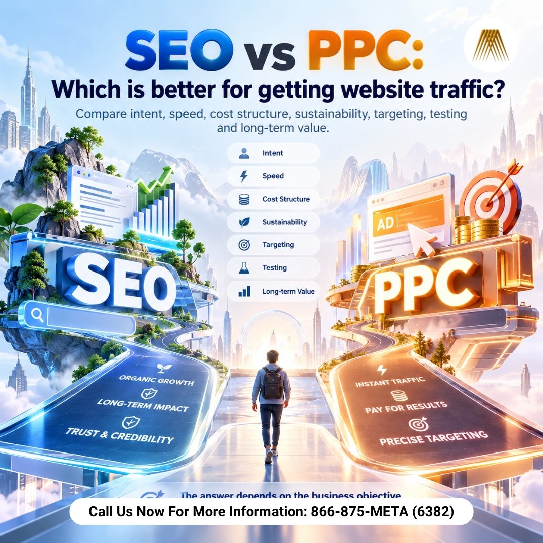 MetaSense's tweet photo. 🚀 SEO and PPC solve different traffic problems. PPC can provide immediate visibility and controlled targeting, while SEO can build organic visibility over time. 🔍📈 

📞 Call: 866-875-META (6382)
📅 Appointment: https://t.co/BYqcD9SDO7

#SEO #PPC #GoogleAds #PaidSearch https://t.co/5ZN1PryTYc