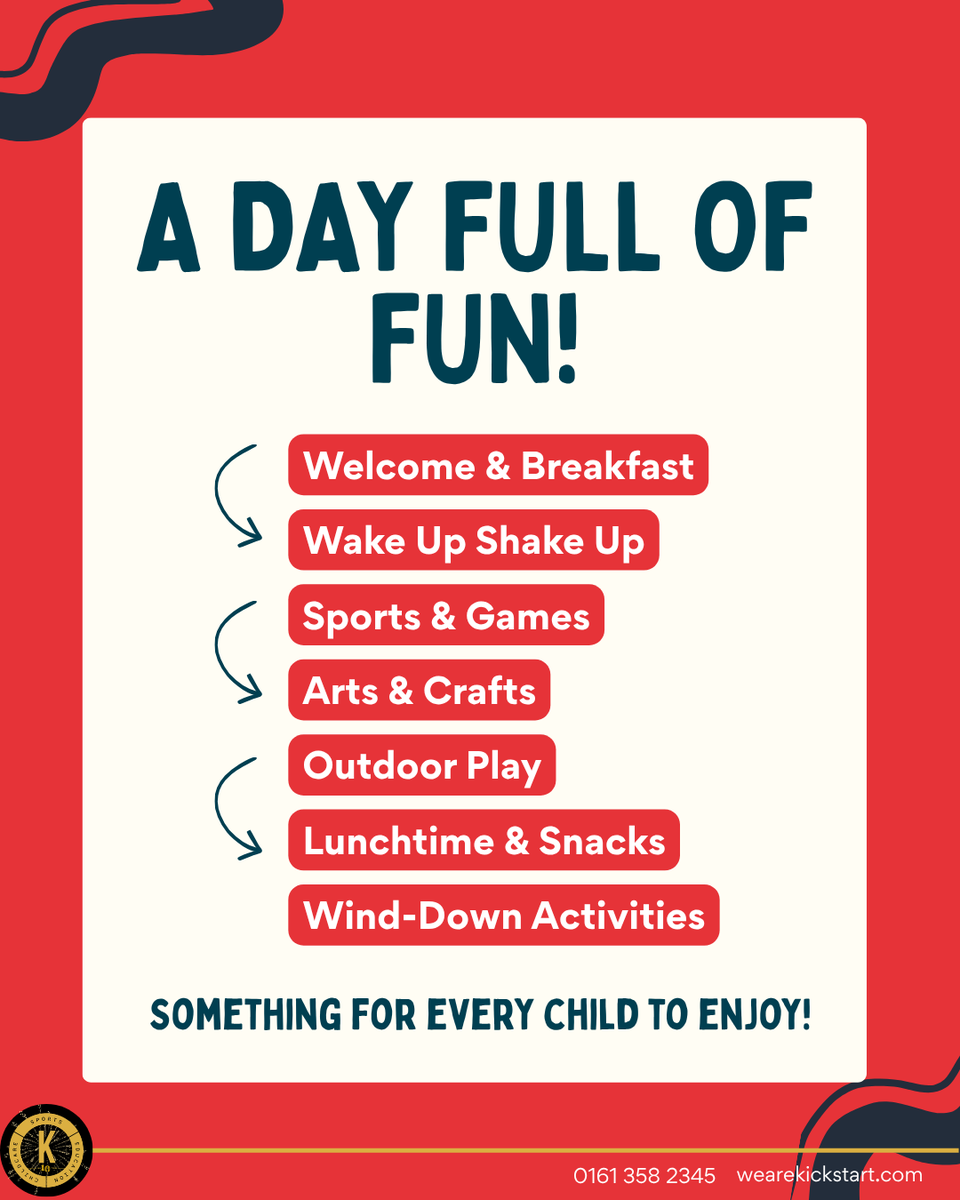 wearekickstart's tweet photo. π What does a typical day at Holiday Club look like?
Exciting activities, creative crafts, games, sports, new friends and LOTS of fun! π¨πββοΈπ»
Bookings are OPEN! We canβt wait for an action-packed October! ππ·οΈ
#HolidayClub #OctoberHalfTerm #Kickstart https://t.co/E8sqAgNdKS