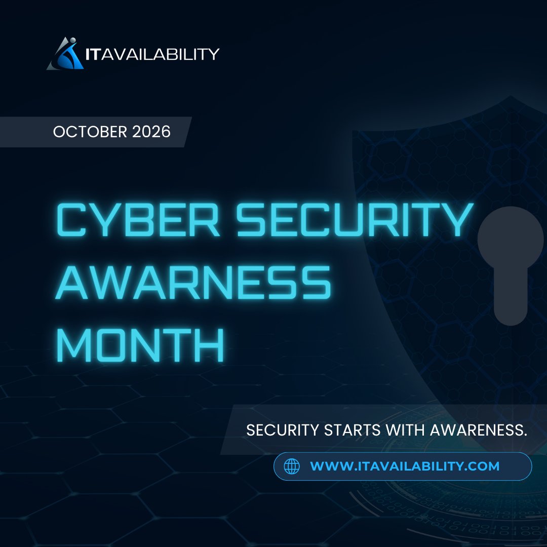ITAvailability's tweet photo. 𝐎𝐜𝐭𝐨𝐛𝐞𝐫 𝐢𝐬 𝐂𝐲𝐛𝐞𝐫𝐬𝐞𝐜𝐮𝐫𝐢𝐭𝐲 𝐀𝐰𝐚𝐫𝐞𝐧𝐞𝐬𝐬 𝐌𝐨𝐧𝐭𝐡! 🔐

This month, we’re reinforcing a simple message: 𝐫𝐞𝐬𝐢𝐥𝐢𝐞𝐧𝐭 𝐦𝐢𝐬𝐬𝐢𝐨𝐧 𝐞𝐧𝐯𝐢𝐫𝐨𝐧𝐦𝐞𝐧𝐭𝐬 𝐝𝐞𝐩𝐞𝐧𝐝 𝐨𝐧 𝐠𝐨𝐨𝐝 𝐬𝐞𝐜𝐮𝐫𝐢𝐭𝐲 𝐩𝐫𝐚𝐜𝐭𝐢𝐜𝐞𝐬 𝐚𝐭 𝐞𝐯𝐞𝐫𝐲 𝐥𝐞𝐯𝐞𝐥. https://t.co/0HgO7UAHSB