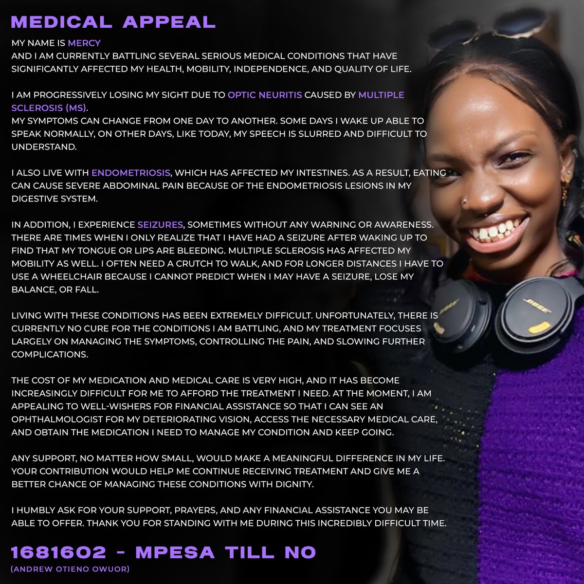 _ochiko___'s tweet photo. I wish this was under better circumstances, Mercy needs our support, anything you may have will go a long way into getting her treatment and help in managing the conditions she is currently dealing with❤️
Please Retweet widely https://t.co/F8SGJMLOYw